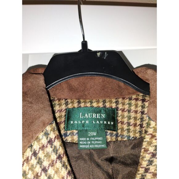 Vtg Lauren Ralph Lauren Brown Houndstooth Equestrian Wool Blazer Old Money 20W - Picture 3 of 10
